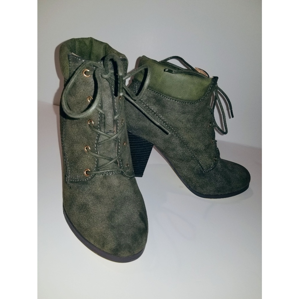 Forest, Dark Green,Combat Lace Up Wedge Heel Boots